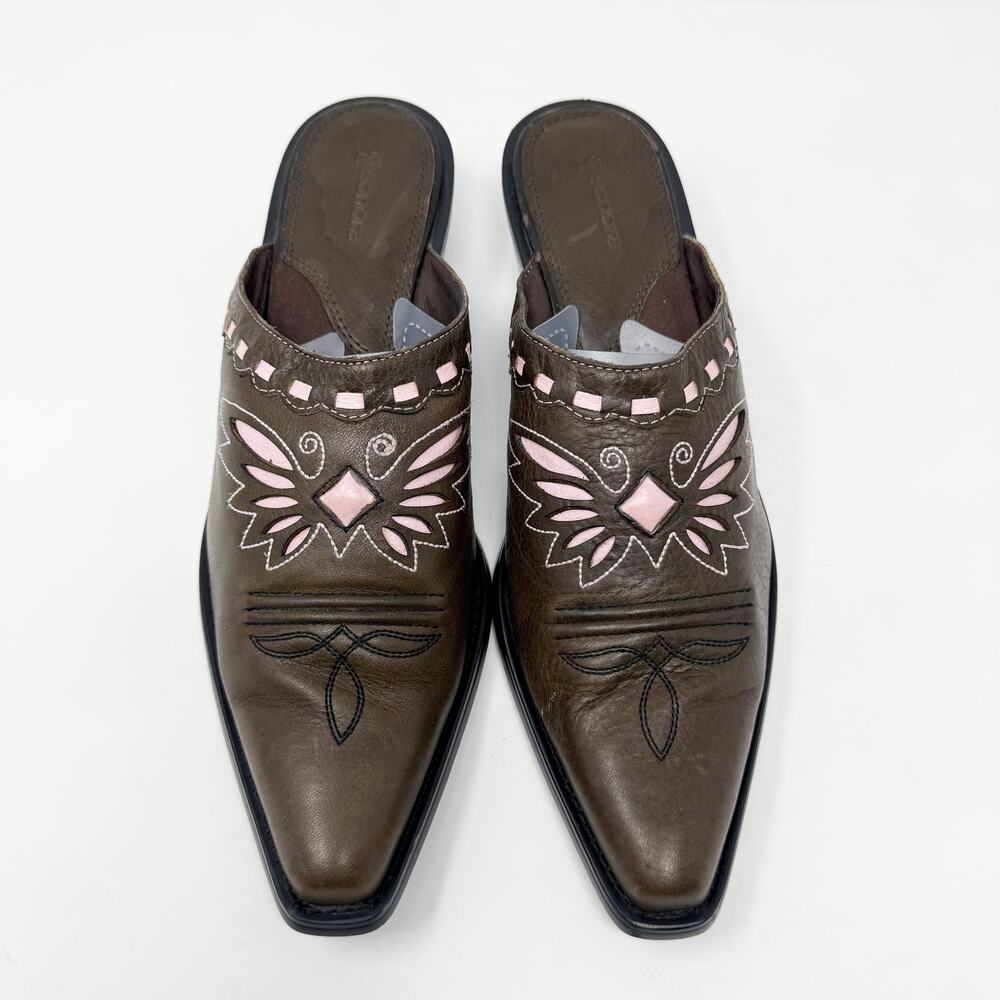 Vintage Y2K Sonora by Double-H Brown/Pink Leather Western Mules Women's Size 8.5 - Picture 2 of 9
